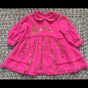 Oilily pink velour floral embroidered dress 2-3